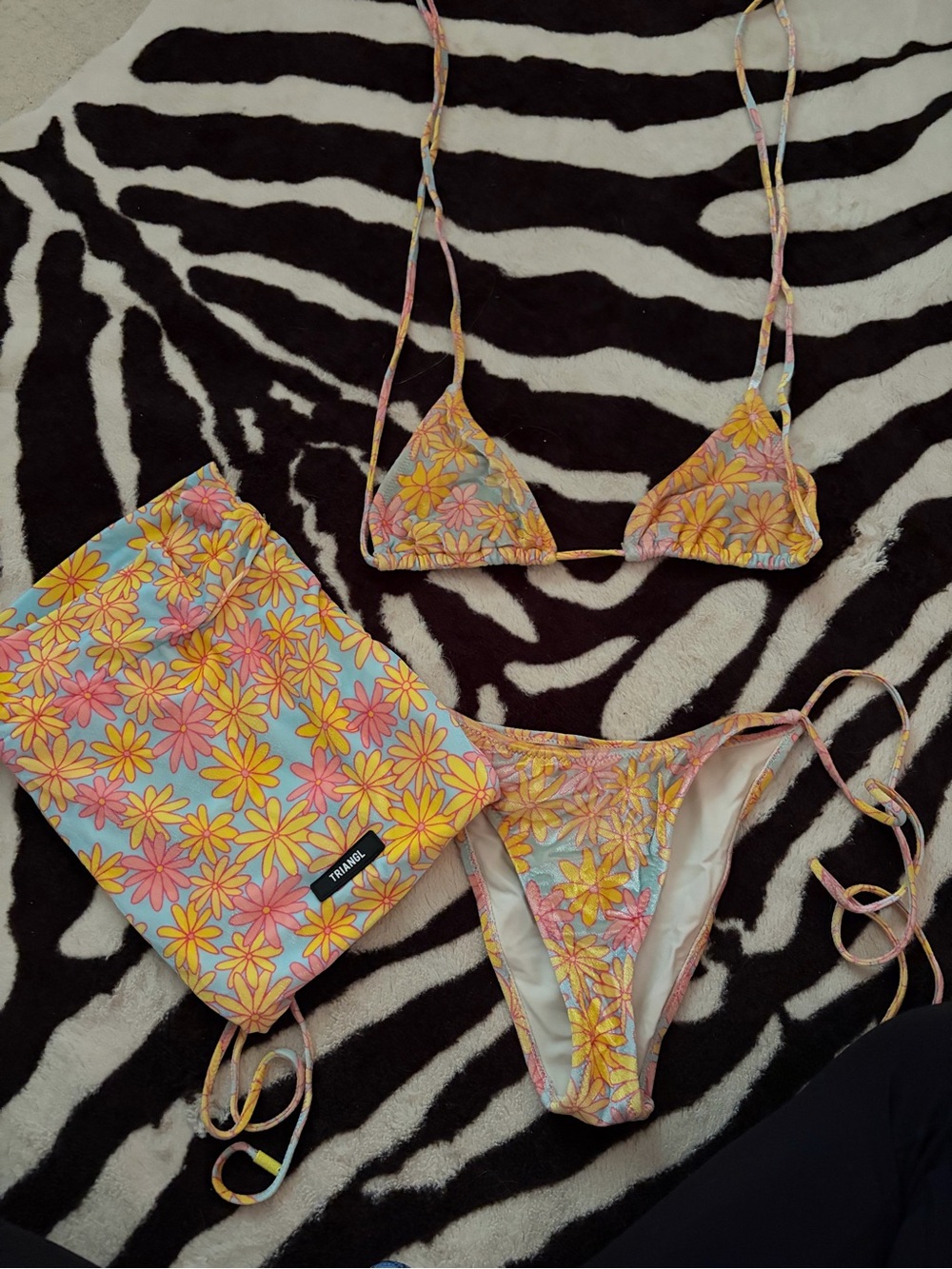 triangl swimwear Yellow Pink Floral String Bikini Set